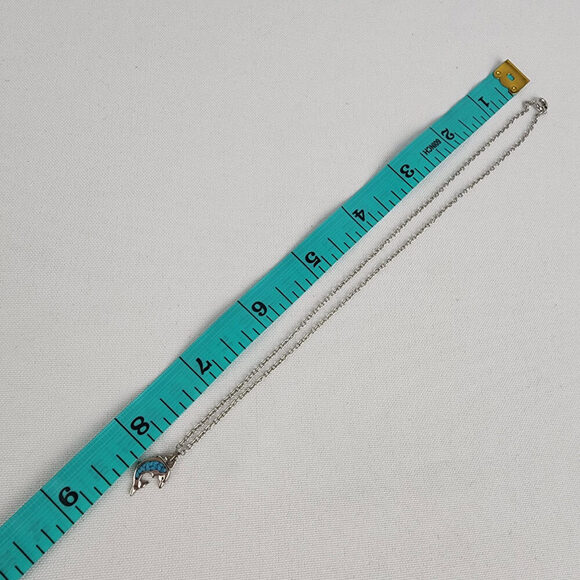 Vintage Silver Tone Blue Dolphin Pendant Chain Necklace - Picture 7 of 8